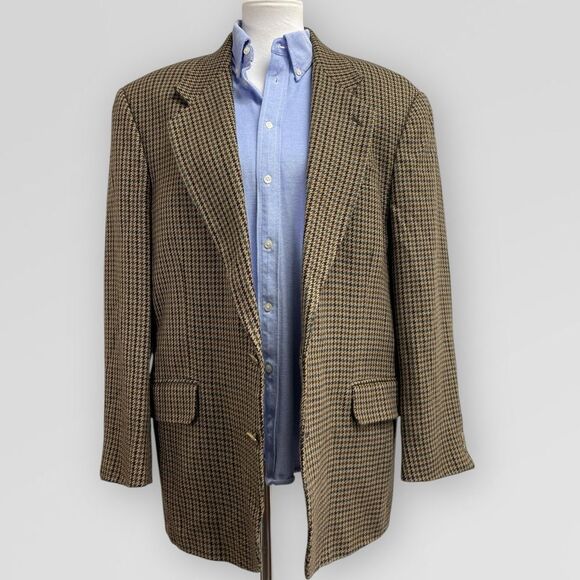 Oscar de la Renta Vintage Oversized blazer 42R. Mens Tweed tan brown houndstooth - Picture 6 of 16